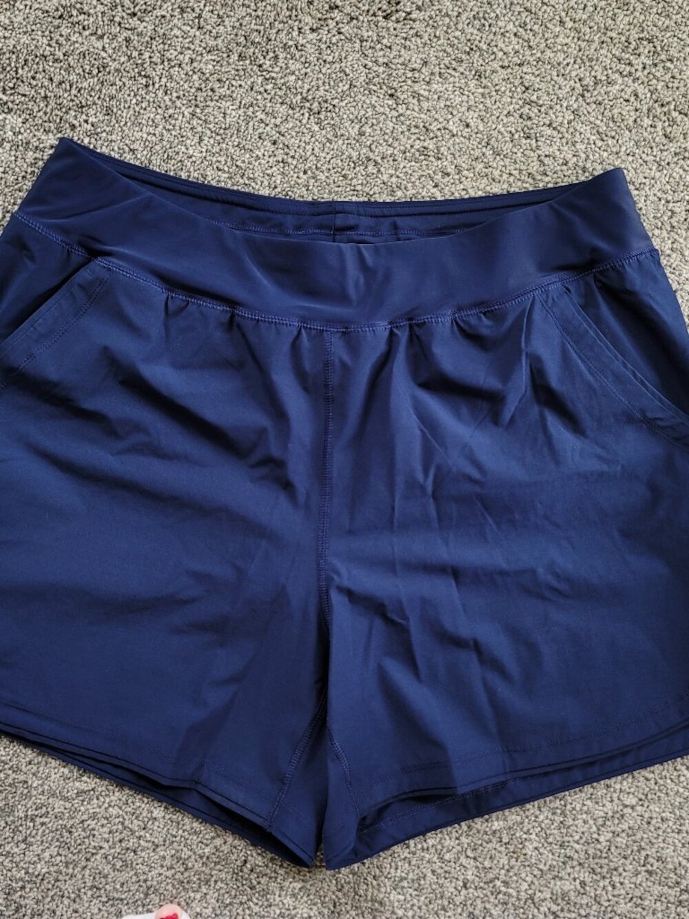 Lands' End Women's 16 Swim Shorts Navy Blue Board Shorts Built-in Liner Pockets